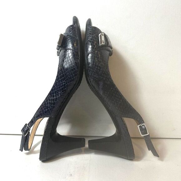 Cole Haan Women 7B Purple Snake Skin Print Leather Sling Back Heel Peep Toe Shoe - Picture 6 of 12